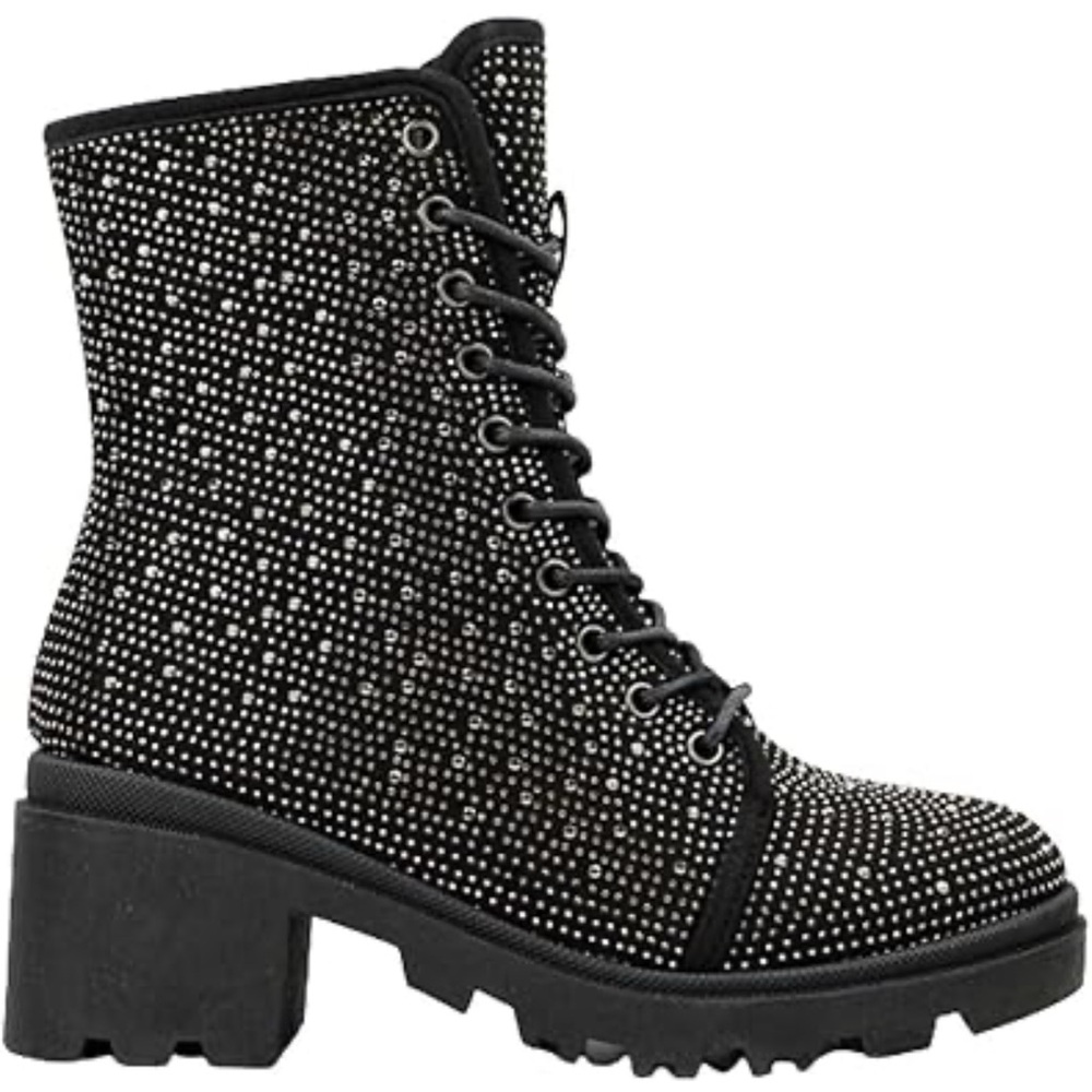 Forever Link Black Glitter Combat Boots